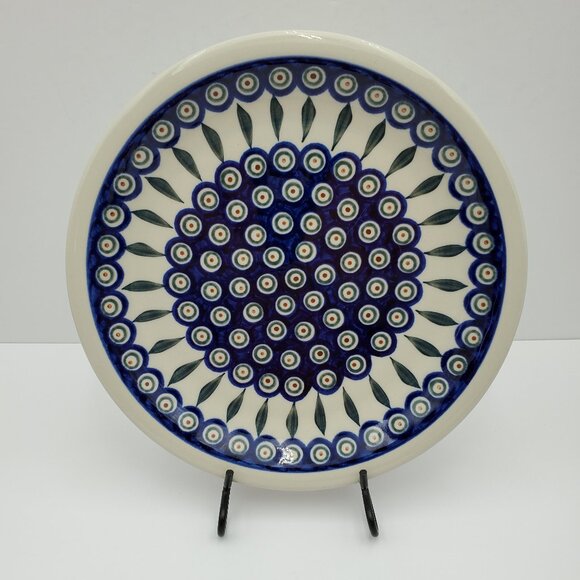 Polish Pottery Peacock Leaves Dinner Plate Peacock 10.75" Serving Display Plate - Picture 1 of 5